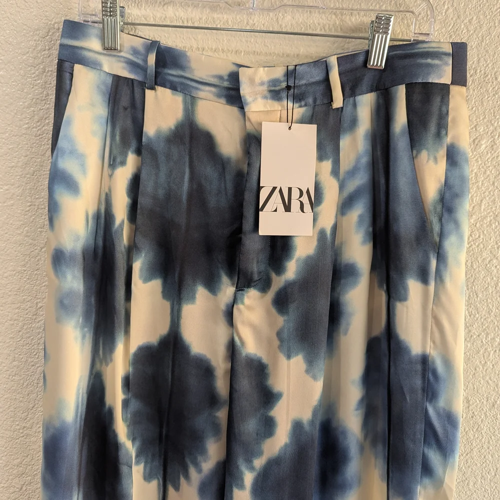 NWT Zara Tie-Dye Satin Look Wide Leg Trousers Size Large Festival Coachella - Picture 9 of 11